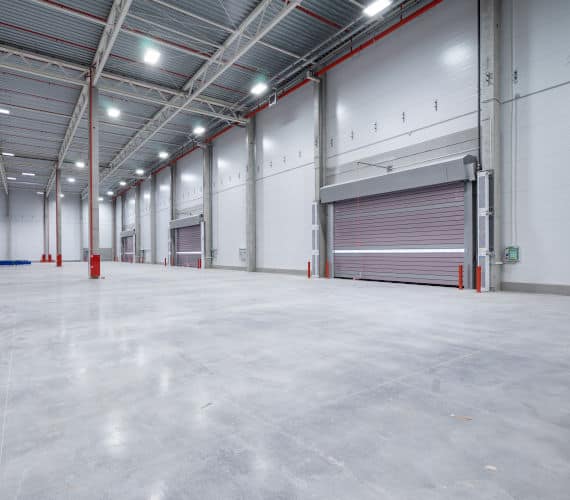 Large warehouse with polished concrete floors